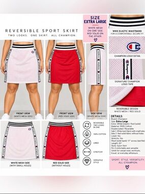 CHAMPION REVERSIBLE SPORT SKIRT – WHITE/RED SIZE X-LARGE 
(NEW WITH TAGS) A35